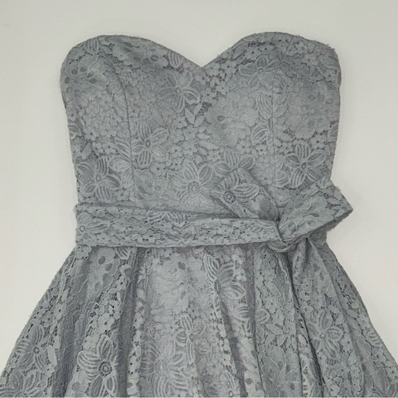 Women’s Pale Blue Lace Strapless Mini Dress w/ Waist Tie - Picture 2 of 6